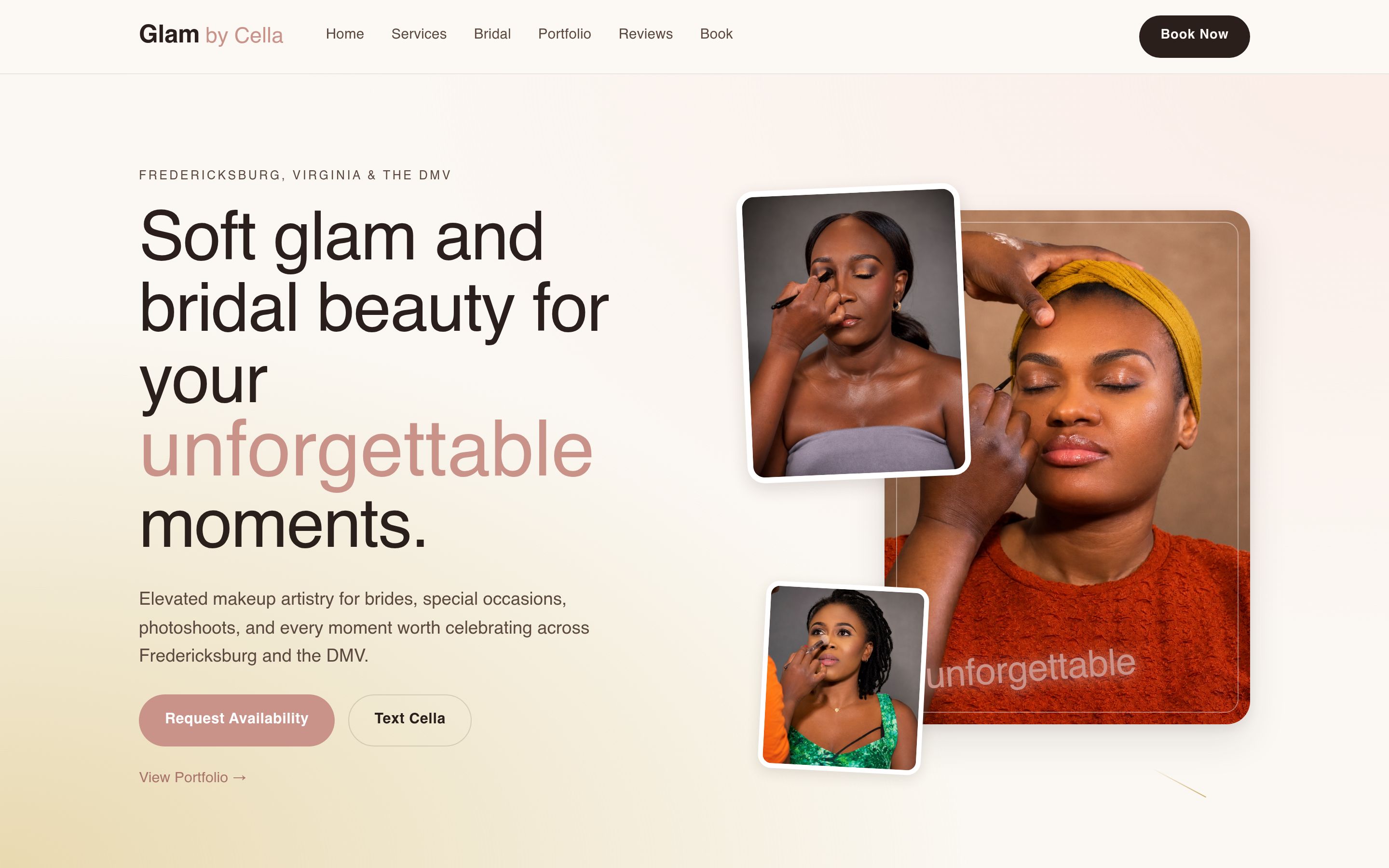 Desktop screenshot of the Glam by Cella website built by Afia Labs Studio